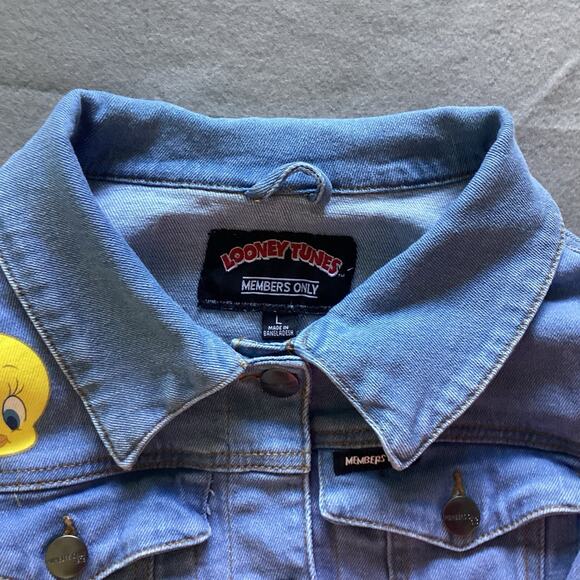 Looney Tunes Members Only Denim Jacket - Large - Tweety Sylvester 90s Streetwear - Picture 4 of 13
